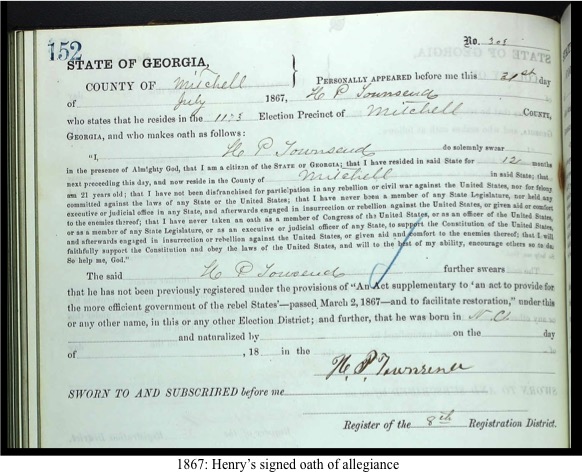 Henry Townsend's signed oath